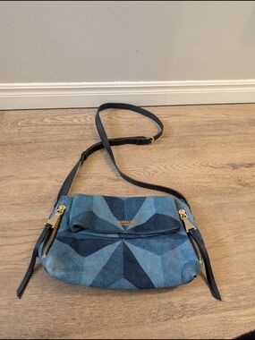 Aimee Kestenberg Blue Geometric Denim Crossbody with Black Strap